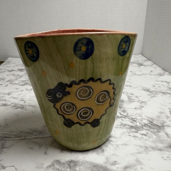 Belinda Brayshaw Pottery Irish Sheep Lamb Pot Vase Green Artist Signed - Picture 6 of 8